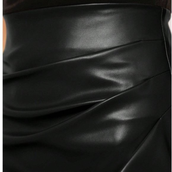 Black High Waist Split Thigh Vegan Leather Skirt - Picture 6 of 7